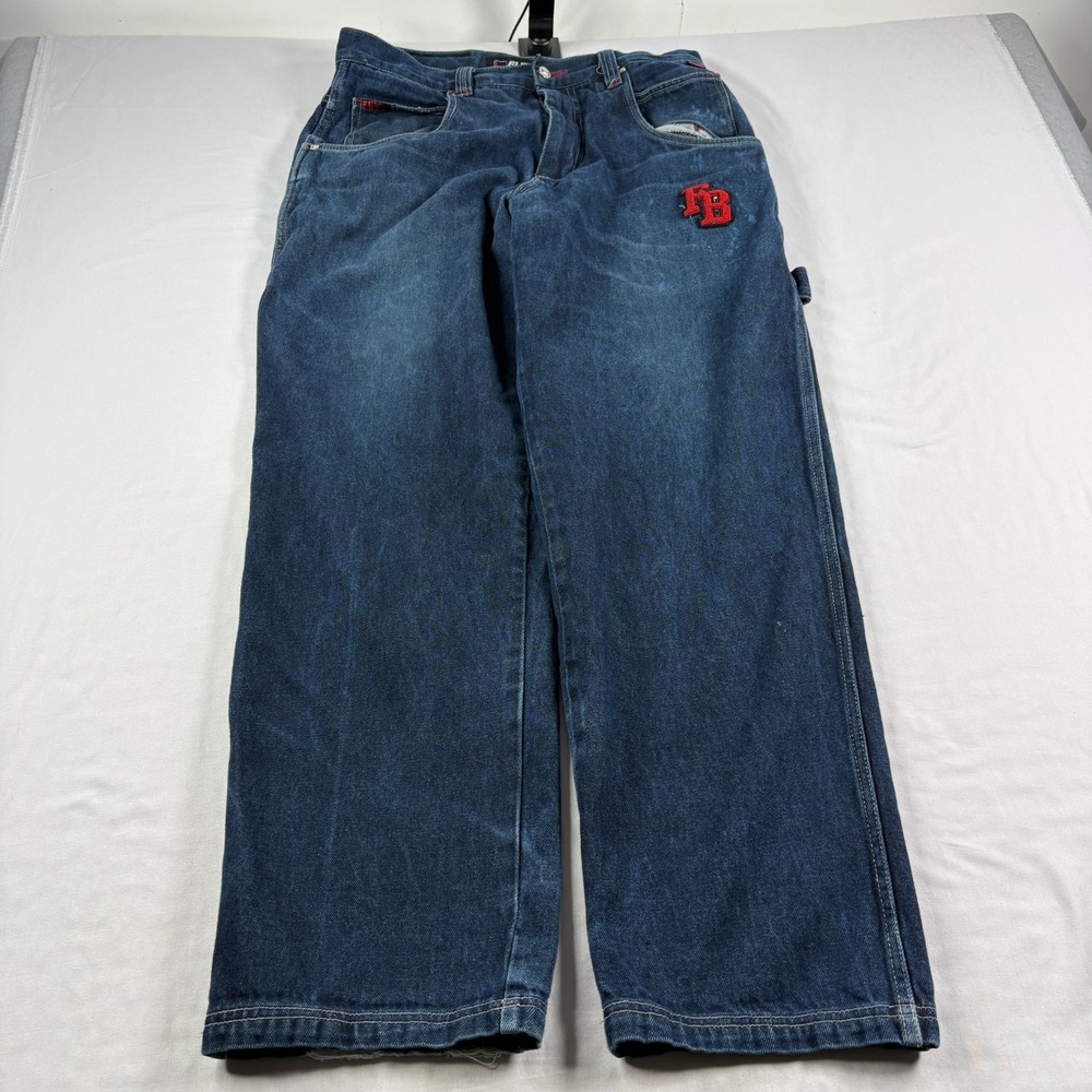Vintage FUBU Jeans Mens 34x32 Blue Baggy Skater Hip‎ Hop Carpenter Grunge Y2K